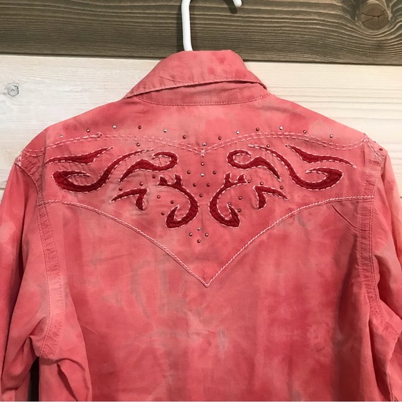 Rock 47 by Wrangler⚜️Girls Western Detail Tye Dye Button Snap Long Sleeved Shirt - Picture 5 of 8